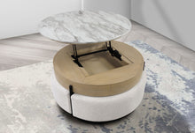 Load image into Gallery viewer, T42 - 4 Piece Living Room Set (Coffee Table With 3 Stools) - Cream / Natural