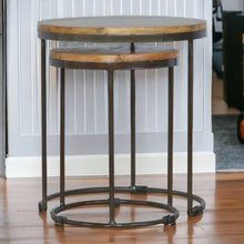 Load image into Gallery viewer, Round Stool Table With Iron Base (Set of 2) - Brown / Black