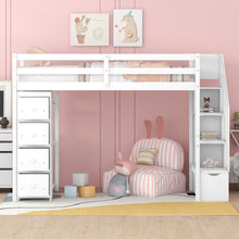 Load image into Gallery viewer, Loft Bed With Storage Drawers And Stairs With Shelves