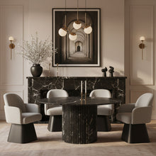 Load image into Gallery viewer, Marlowe - Linen Textured Fabric Upholstered Swivel Dining Arm Chair - Stained Black
