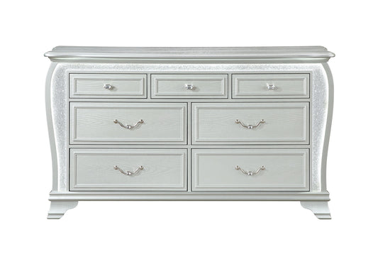 Aria - 5 Piece King Bedroom Set (Bed, Dresser & Mirror, Nightstand, Chest) - Silver