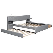 Load image into Gallery viewer, Upholstered Platform Bed With Reading Lights, Drawers, Trundle And Shelves