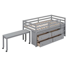 Load image into Gallery viewer, Loft Bed With Retractable Writing Desk And 4 Drawers, With Lateral Portable Desk And Shelves