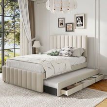 Load image into Gallery viewer, Upholstered Platform Bed With Twin Size Trundle And 3 Drawers