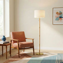 Load image into Gallery viewer, Stellar - Linen Shade Floor Lamp - Gold / Natural Wood / Rattan / White