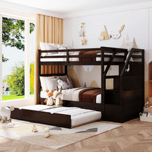Load image into Gallery viewer, Twin Over Twin Bunk Bed With Twin Size Trundle And 3 Storage Stairs - Espresso
