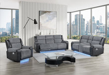 Load image into Gallery viewer, U5914/U5915 - 3 Piece Living Room Set (Reclining Sofa, Console Reclining Loveseat With Immersive Sound, Blue LED And Recliner) - Black / Gray