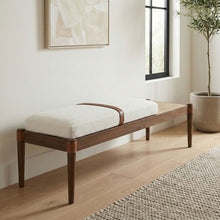 Load image into Gallery viewer, Nara - Linen Textured Fabric Upholstered Bench - Painted Brown Walnut
