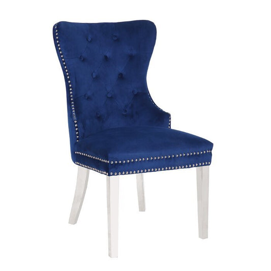 Galaxy Home Erica Stainless Steel Legs Dining Chair (Set of 2) in Blue