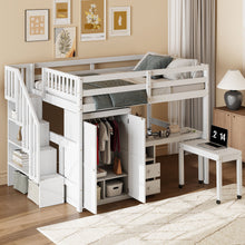 Load image into Gallery viewer, Loft Bed With Stairs, Bookshelf, Drawers, Desk & Wardrobe, Space Saving Multifunctional Furniture