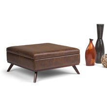 Load image into Gallery viewer, Owen - Square Coffee Table Storage Ottoman - Distressed Chestnut Brown