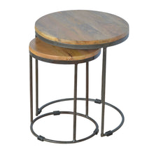 Load image into Gallery viewer, Round Stool Table With Iron Base (Set of 2) - Brown / Black
