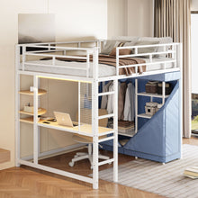 Load image into Gallery viewer, Loft Bed With Desk, Shelves, Power Outlet, LED Light And Wardrobe