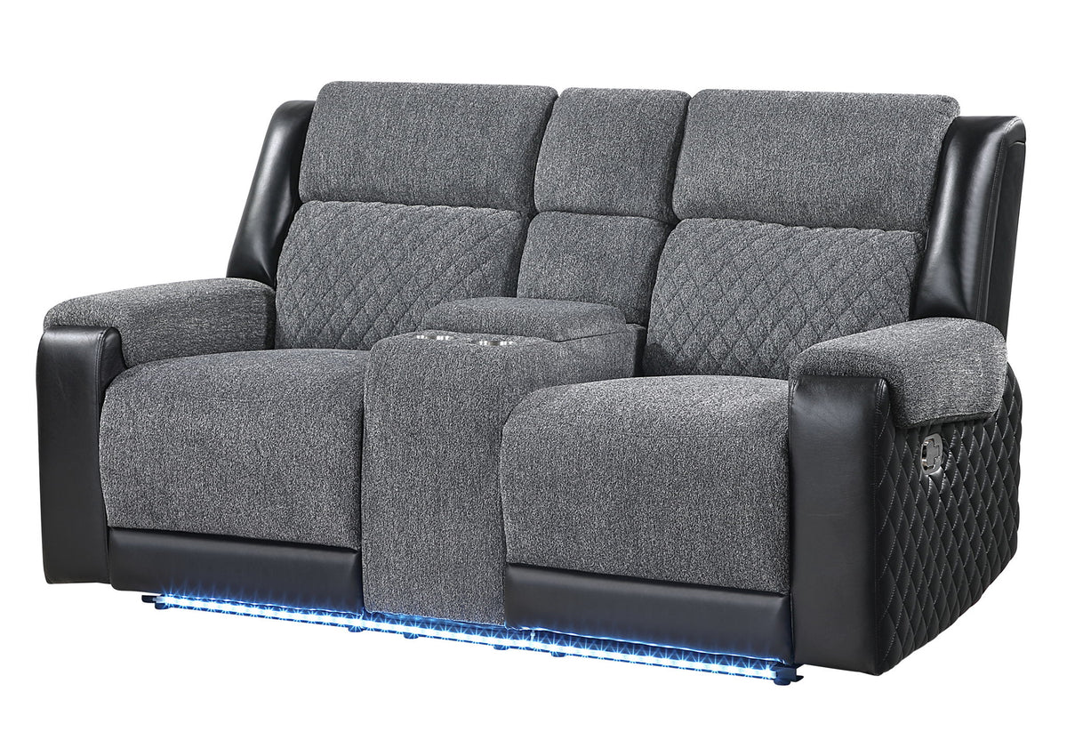 U5914 - 3 Piece Living Room Set (Reclining Sofa / Console Reclining Loveseat / Recliner) - Gray / Black