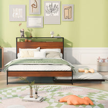 Load image into Gallery viewer, Platform Bed Frame With Trundle, USB Ports And Slat Support, No Box Spring Needed