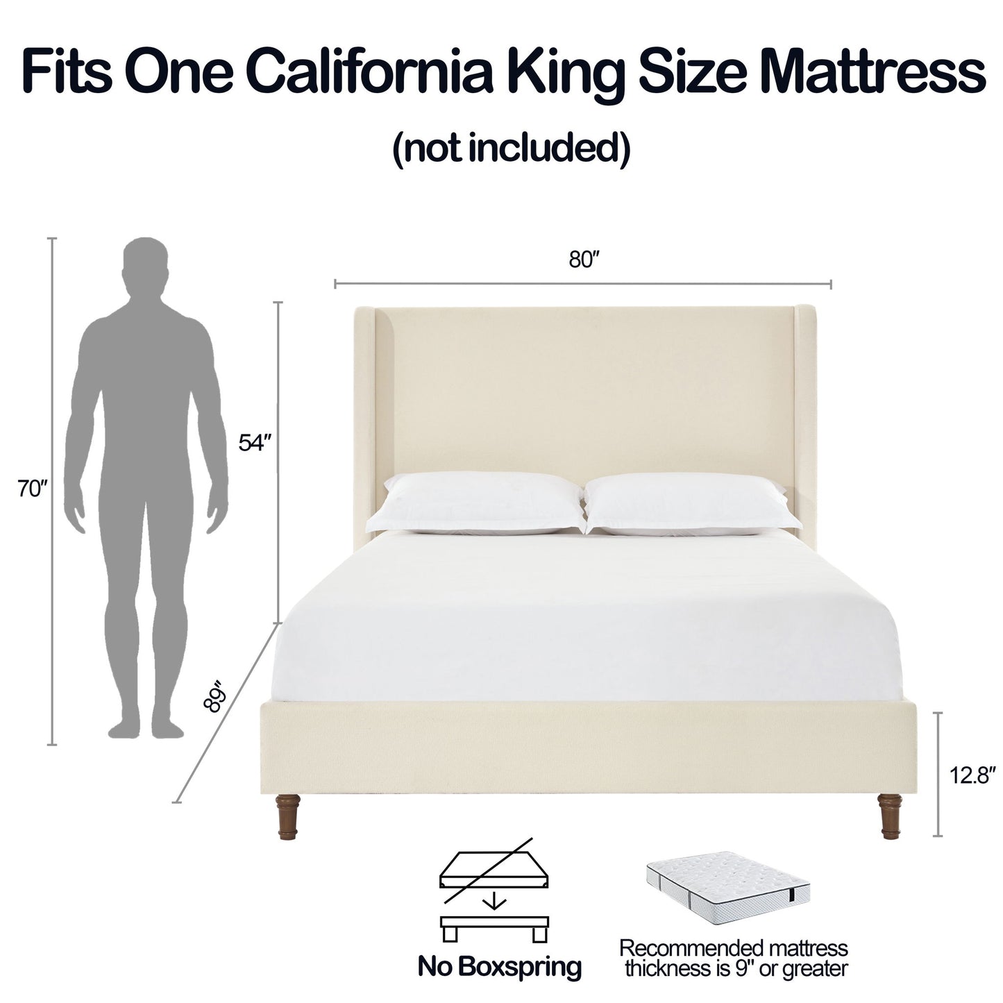 Harper - California King Size Tall Headboard Upholstered Bed - Ivory