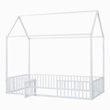 Load image into Gallery viewer, Metal House Bed With Fence And Door