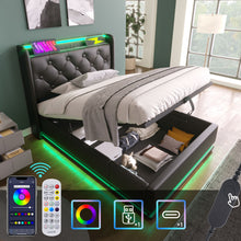 Load image into Gallery viewer, Upholstered Bed, 360 Surround LED Function, Remote Control, Hydraulic Storage Bed With USB, Type-C Charging (Without Mattress)