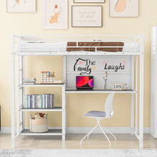 Load image into Gallery viewer, Metal Loft Bed With Desk, 3 Shelves And Ladder