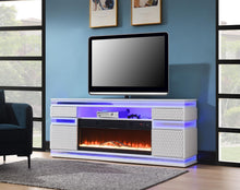 Load image into Gallery viewer, W036-TV - Fire Place TV Stand With Bluetooth Speaker, Multi Colors, RGB LED Light - White