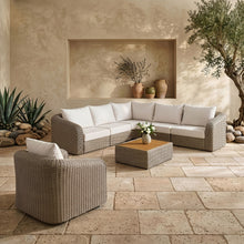 Load image into Gallery viewer, Seacrest - 123.25" Olefin Water Resistant Fabric And Wicker 5 Piece Outdoor Patio Modular Sectional