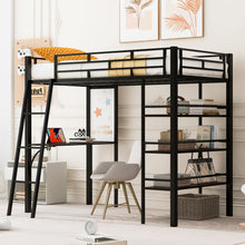 Load image into Gallery viewer, Loft Metal Bed With 3 Layers Of Shelves And Desk, Stylish Metal Frame Bed With board