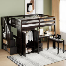 Load image into Gallery viewer, Loft Bed With Stairs, Bookshelf, Drawers, Desk & Wardrobe, Space Saving Multifunctional Furniture
