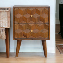 Load image into Gallery viewer, Cube Carved Bedside Table Nightstand - Chestnut