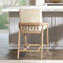 Load image into Gallery viewer, Arizona - Solid Ash Upholstered Counter Stool With Rope Detail - Creme De La Creme White