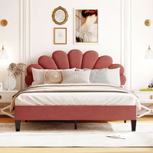 Load image into Gallery viewer, Upholstered Platform Bed With Flower Pattern Headboard