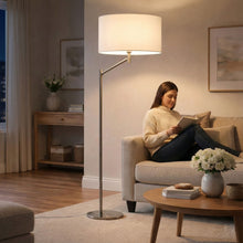 Load image into Gallery viewer, Horizon - Table Lamp With On / Off Switch Curved Base Linen Shade - Brushed Nickel / Silver / White