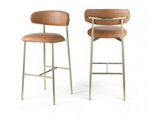 Load image into Gallery viewer, Lupita - Vegan Leather Upholstered Bar Stool With Brushed Gold Frame (Set of 2)