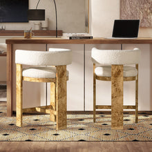 Load image into Gallery viewer, Vavona - Burl Upholstered Barrel Back Counter Height Bar Stool - Polar Off White
