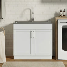 Load image into Gallery viewer, Modern Shaker All-In-One Laundry Utility Sink And Cabinet With Pull-Out Faucet