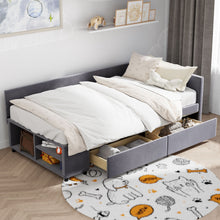 Load image into Gallery viewer, L Shaped Upholstered Platform Bed With Storage And Drawers