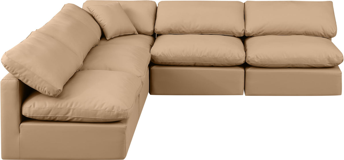 Indulge - Faux Leather 5 Piece Modular Corner Armless Sectional - Tan