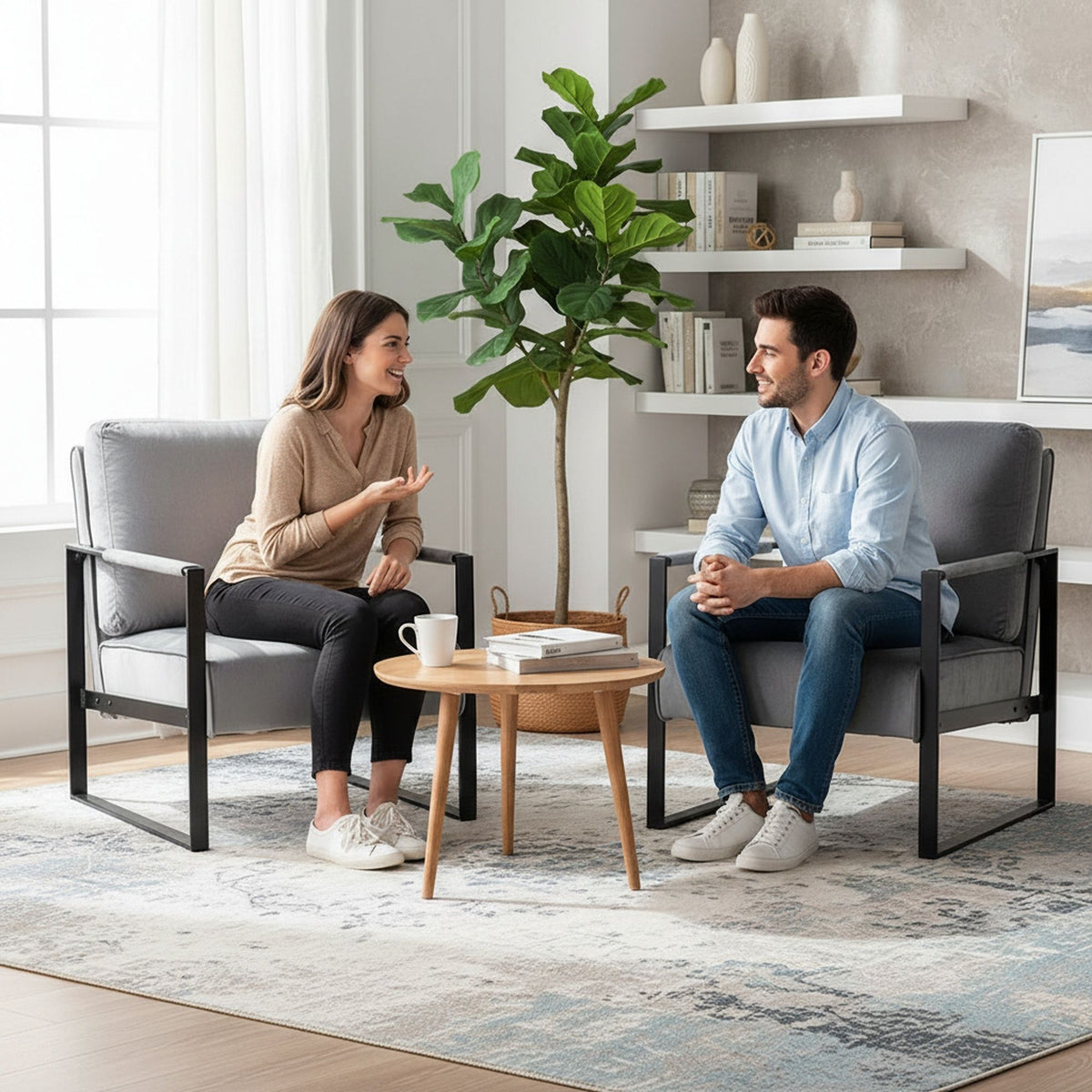 Accent Chair With Durable Square Frame, Armchair Upholstery - Gray