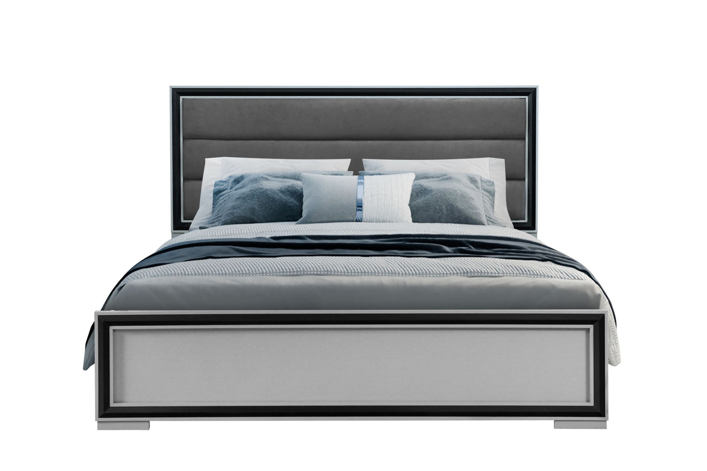 Amelia - 4 Piece King Bedroom Set (King Bed With LED, Dresser, Mirror And Nightstand) - Black / Gray