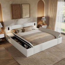 Load image into Gallery viewer, Upholstered Platform Bed Frame With Hidden Storage, Built-In Nightstands & LED Reading Lights