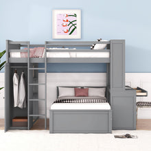 Load image into Gallery viewer, Loft Bed With A Twin Size Standalone Bed, Shelves, Desk, And Wardrobe