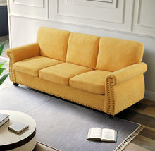Load image into Gallery viewer, Soft Sofa, Upholstered 3 Seater Couch With High Density Foam, Loose Back Cushions And Turned Legs