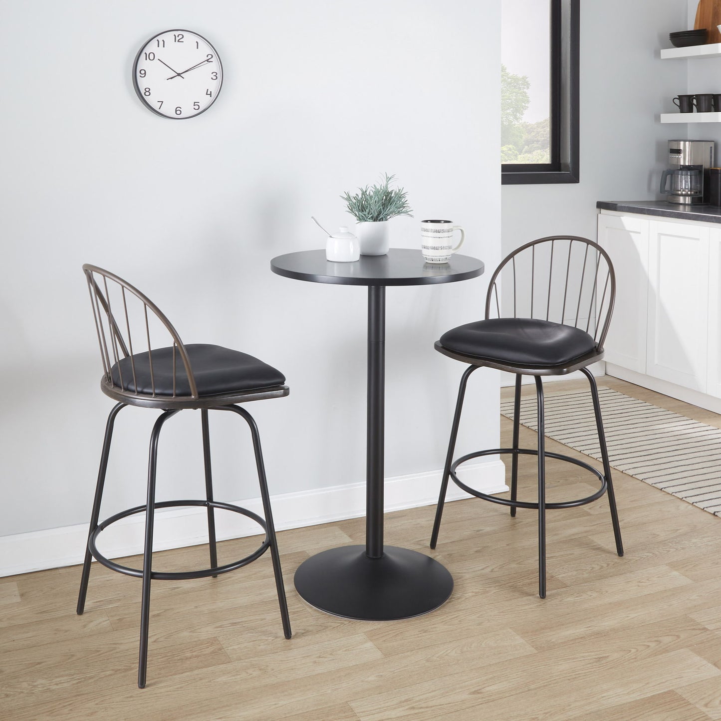 Riley - Claire Farmhouse Fixed Height Counter Stool With Swivel With Round Footrest (Set of 2) - Black / Bronze / Walnut / Brown