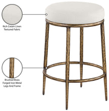 Load image into Gallery viewer, Ferro - Linen Textured Performance Fabric Upholstered Backless Counter Stool - Cream / Brushed Gold