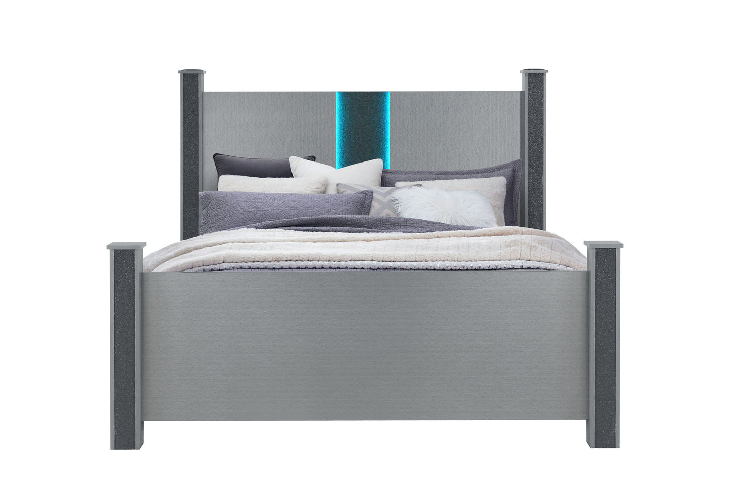 Logan - Full Bed Headboard And Footboard With LED - Silver