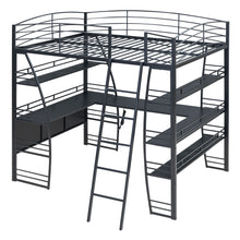 Load image into Gallery viewer, Loft Bed With 4 Layers Of Shelves And L-Shaped Desk, Stylish Metal Frame Bed With A Set Of Sockets, USB Ports And And Wireless Charging