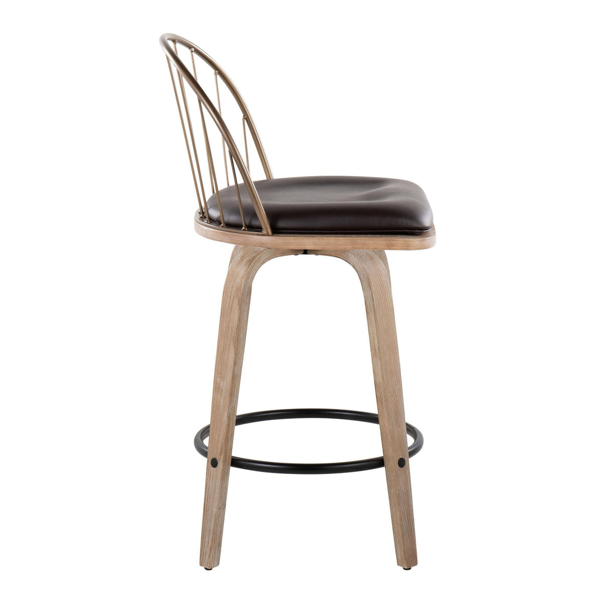 Riley - Farmhouse Fixed Height Counter Stool Round Footrest With Removable Cushion (Set of 2) - White Washed / Antique Copper / Brown - Ego Home Furniture