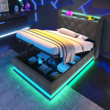 Load image into Gallery viewer, Upholstered Bed, 360 Surround LED Function, Remote Control, Hydraulic Storage Bed With USB, Type-C Charging (Without Mattress)
