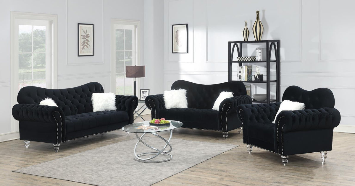 U217 - Sofa With Two Fur Pillows & Acrylic Legs - Black
