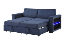 Load image into Gallery viewer, U0211 - Wooden Bookcase Sofa Bed Arms With Acrylic Shelf, LED, And Speakers - Navy