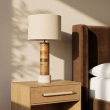 Load image into Gallery viewer, Orenda - Mango Wood Base And Linen Textured Fabric Shade Table Lamp - Travertine / Natural